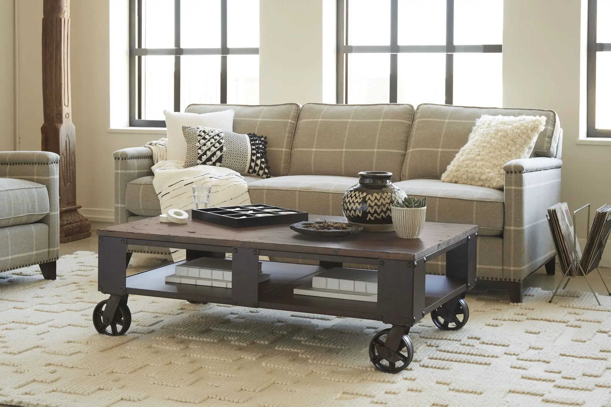 Pinebrook - Rectangular Cocktail Table (2 Braking Casters) - Distressed Natural Pine by Unique Piece Furniture
