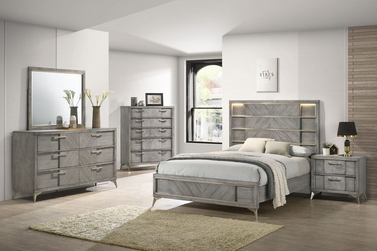 Dark Gray Storage Bed with Bookmatched Veneer and Lighted Headboard, photo 3 of 5