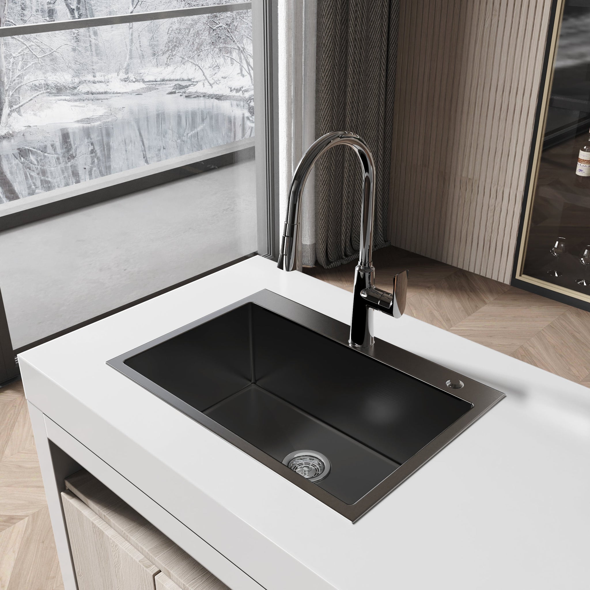Stainless Steel Kitchen Sink, 27″x19″ Single Bowl, Overmount Handmade Sink by HouseOfZazla
