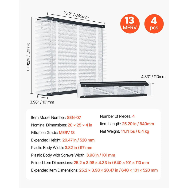 Air Filters MERV 13 Electrostatic Pleated HVAC Furnace Filter 4-Pack 20 x 25 x 4 by HouseOfZazla