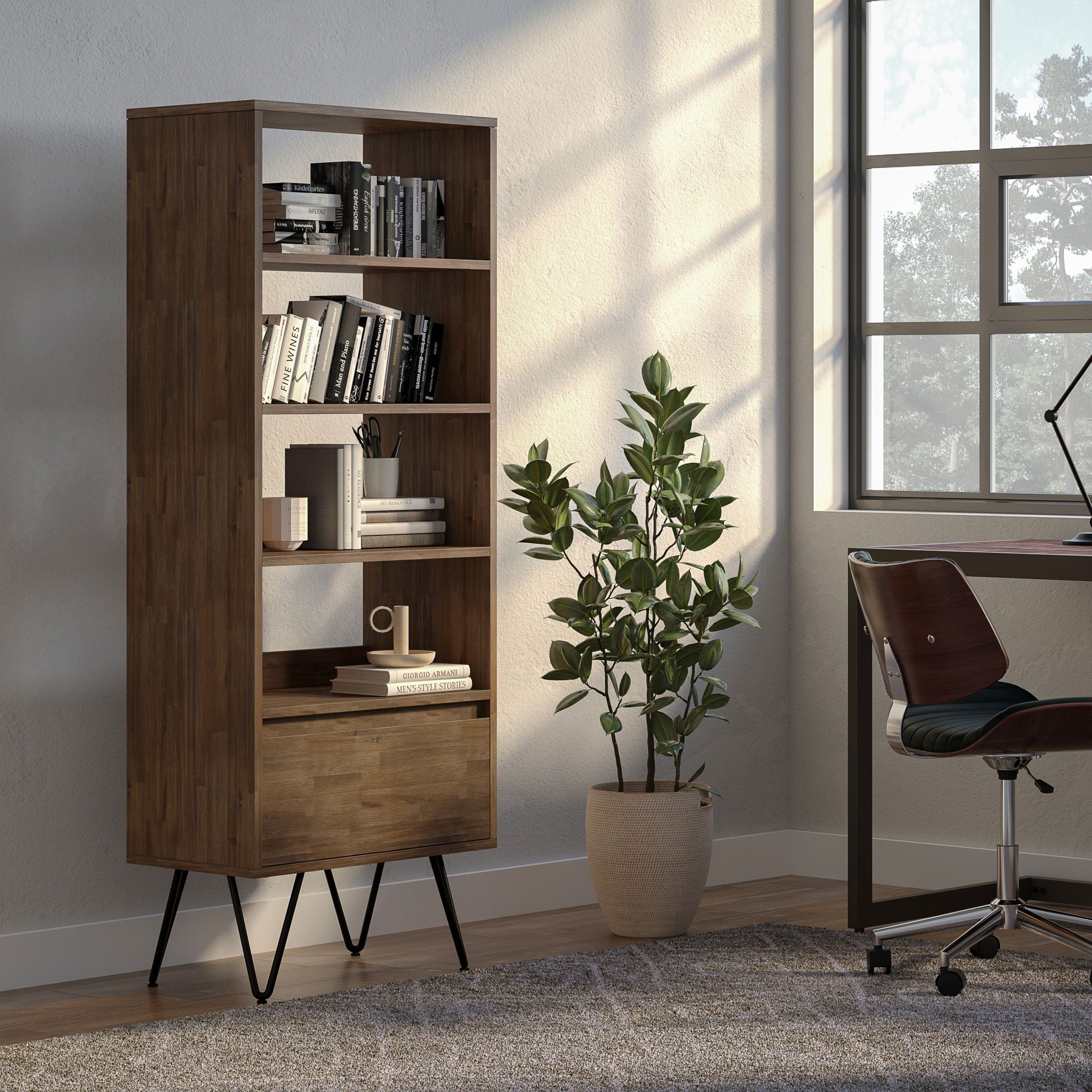 Chase - Tall Bookcase - Rustic Natural Aged Brown by HouseOfZazla