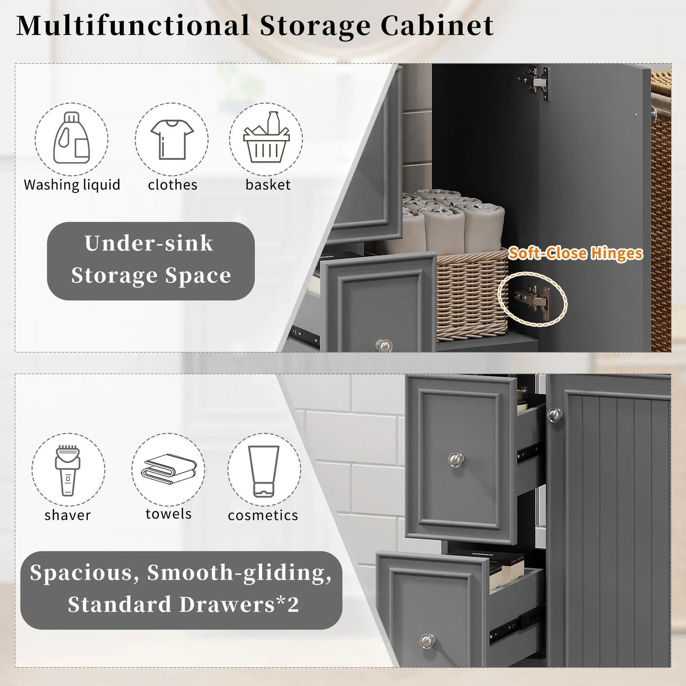 Transitional Style Bathroom Vanity Cabinet With Ceramic Sink by HouseOfZazla