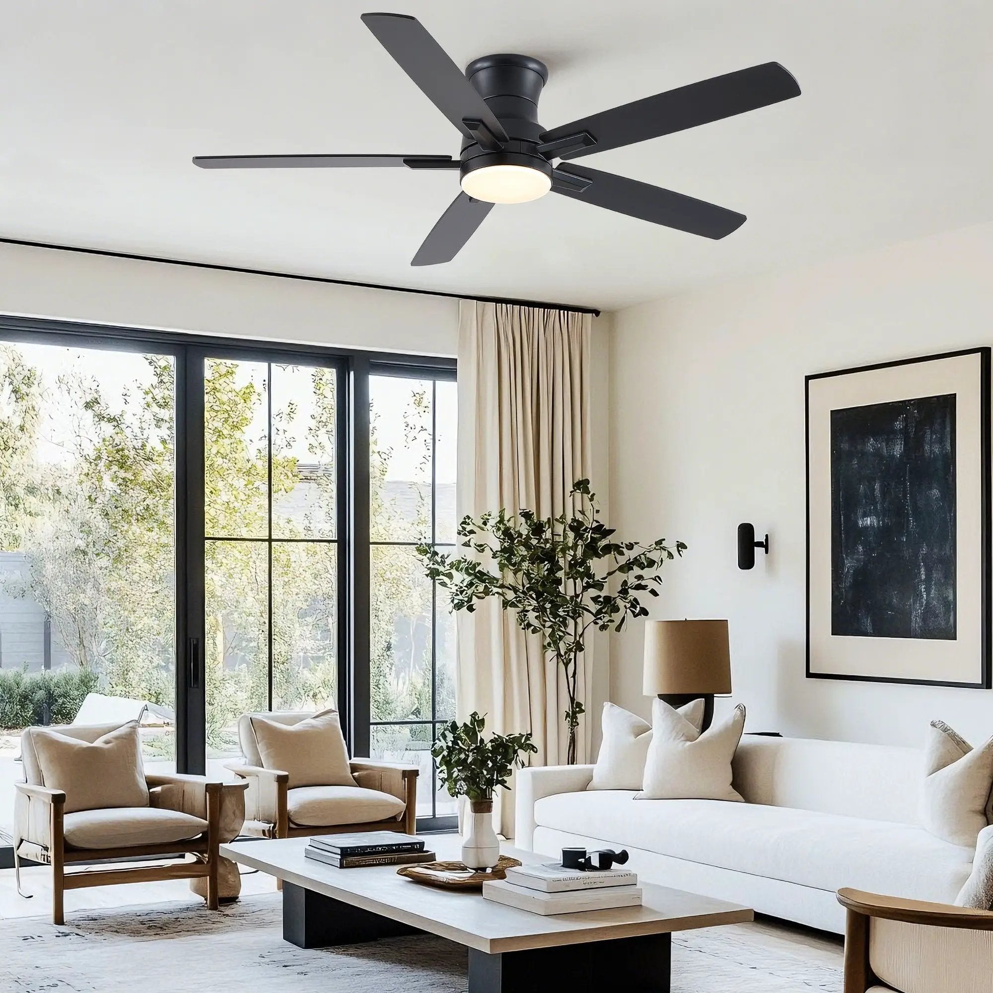 Mordern Flush Mount Ceiling Fan With Light And Remote Control by HouseOfZazla