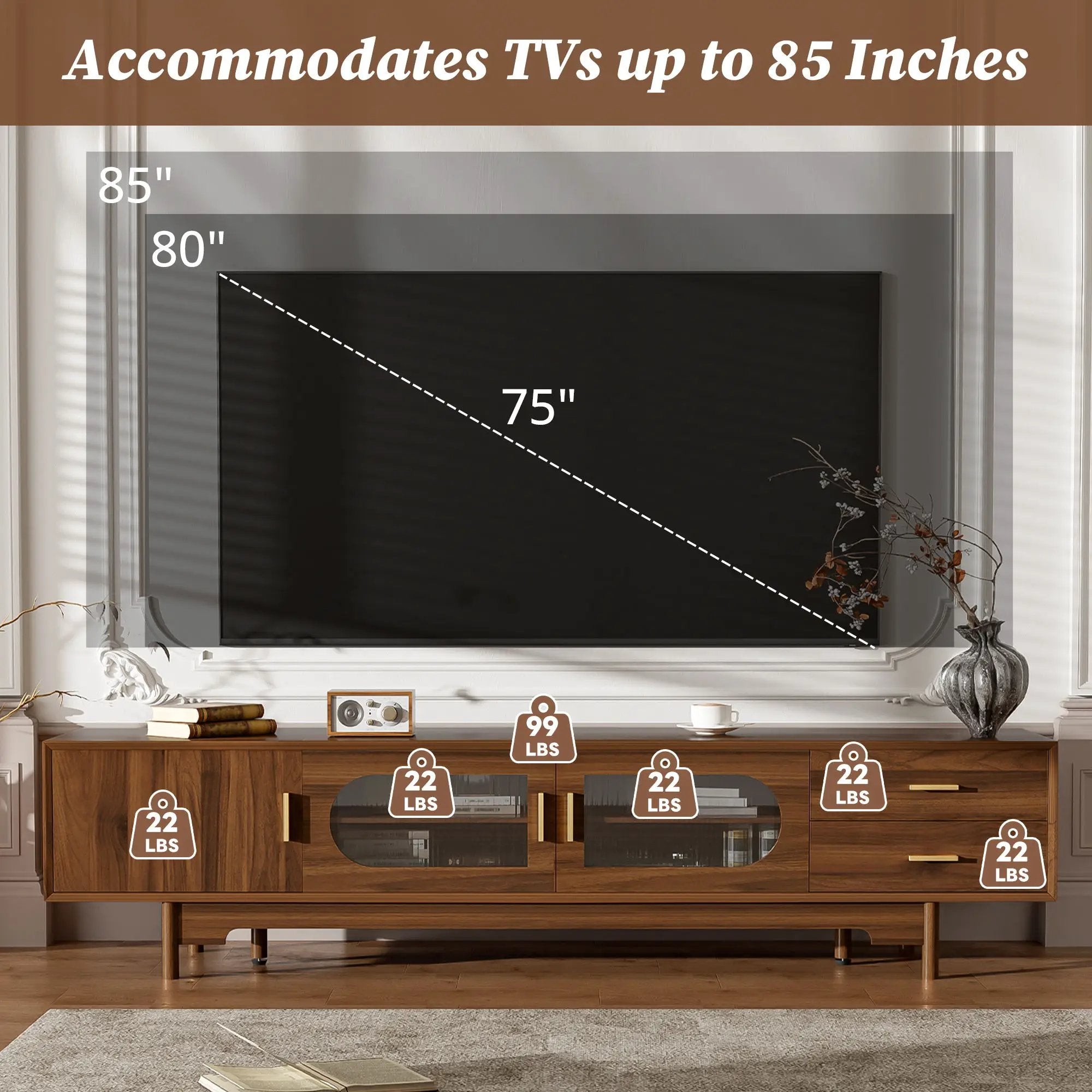 Modern TV Stand With Fluted Glass Doors & 2 Drawers by HouseOfZazla