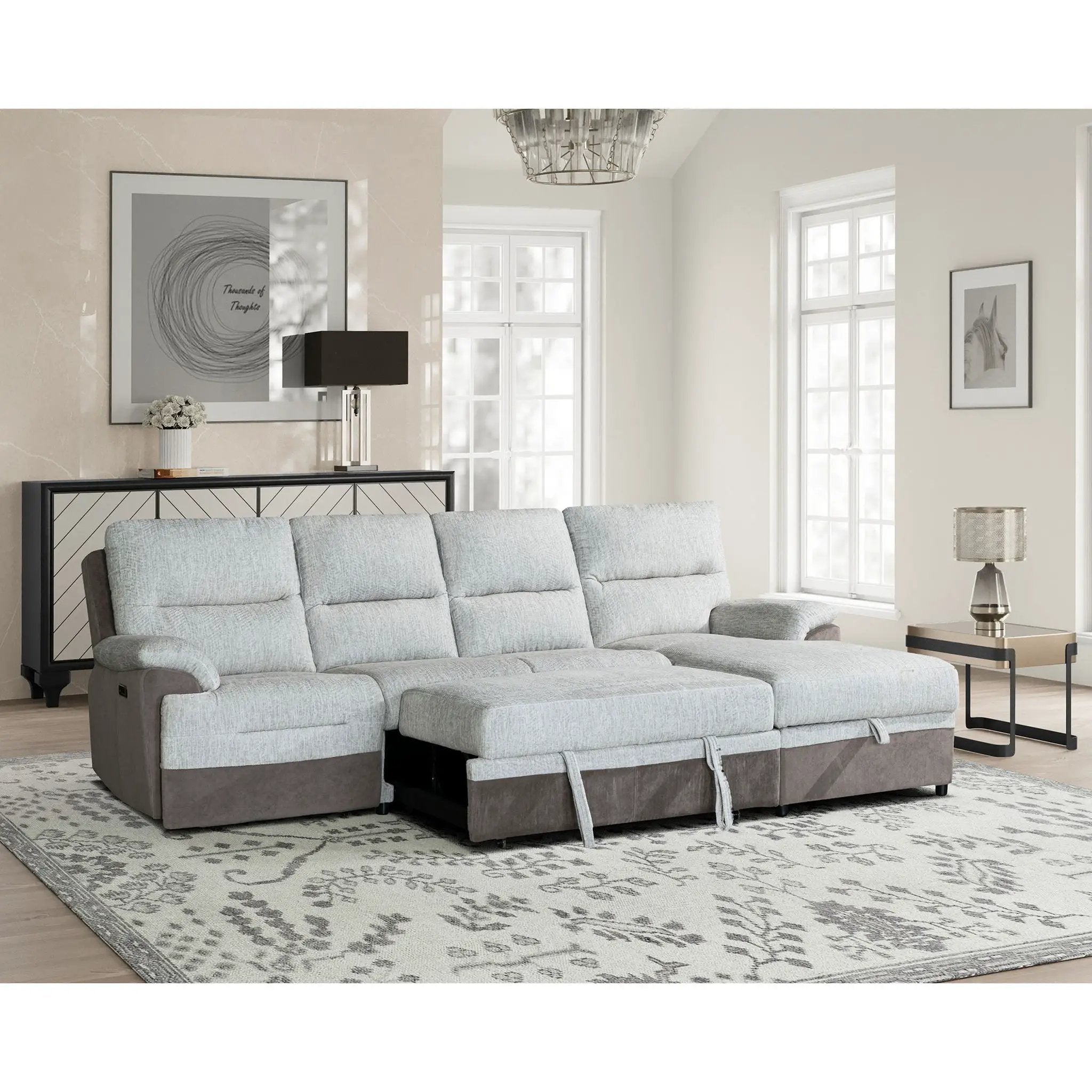 Kia - Sectional With Power And USB - Beige / Brown by HouseOfZazla