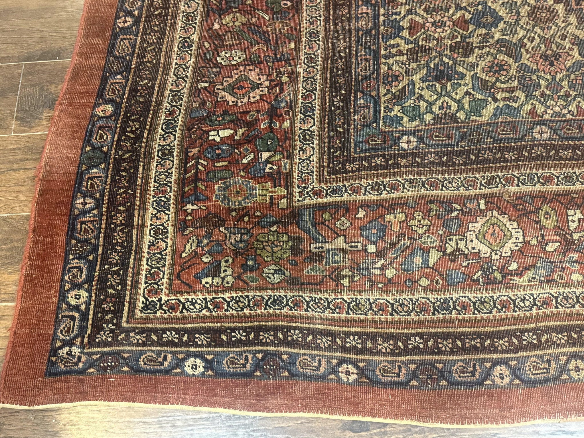 Antique Persian Bidjar Rug 8x15 – Navy Blue, Herati Pattern, Early 20th Century by Jewel Rugs