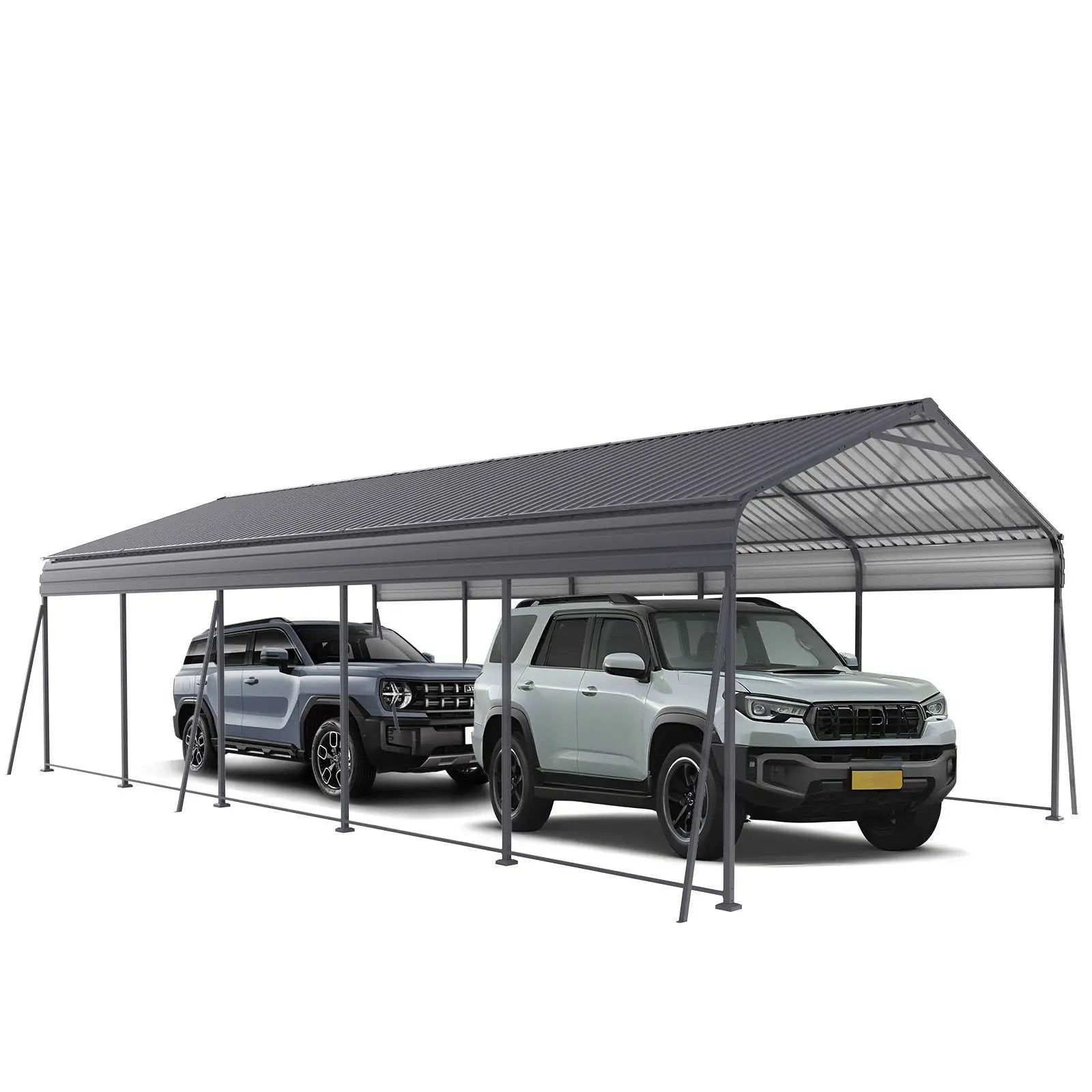 Metal Carport 13 X 26.5 Ft Heavy Duty With Galvanized Steel Roof Metal Garage Canopy With Galvanized Steel Roof & Frame Car Tent Outdoor Storage Shed For Car Boats And Truck - Gray by HouseOfZazla