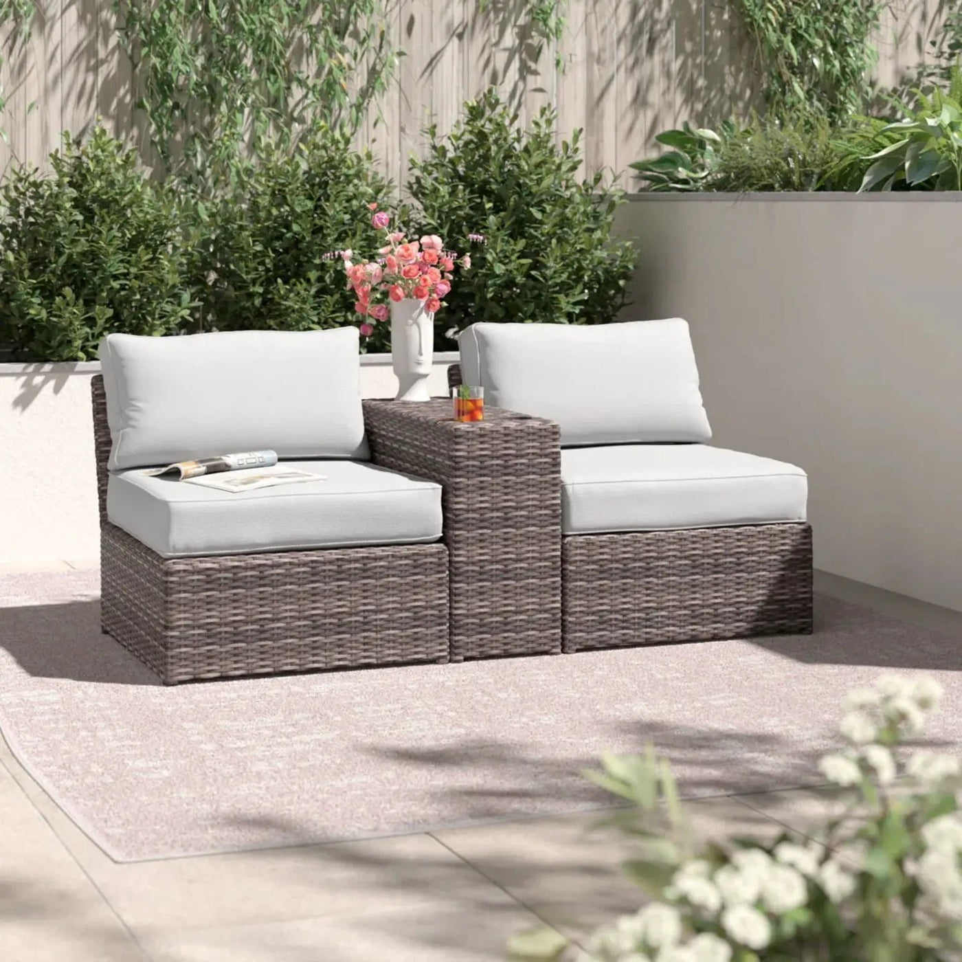 2 Person Wicker Conversation Set With Cushions, Weather Resistant by HouseOfZazla