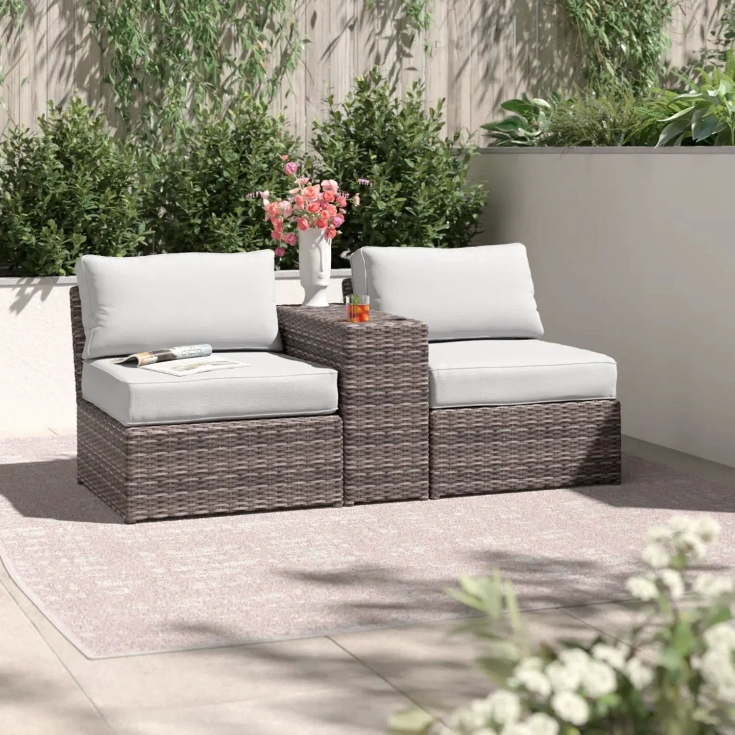 2 Person Wicker Conversation Set With Cushions, Weather Resistant by HouseOfZazla