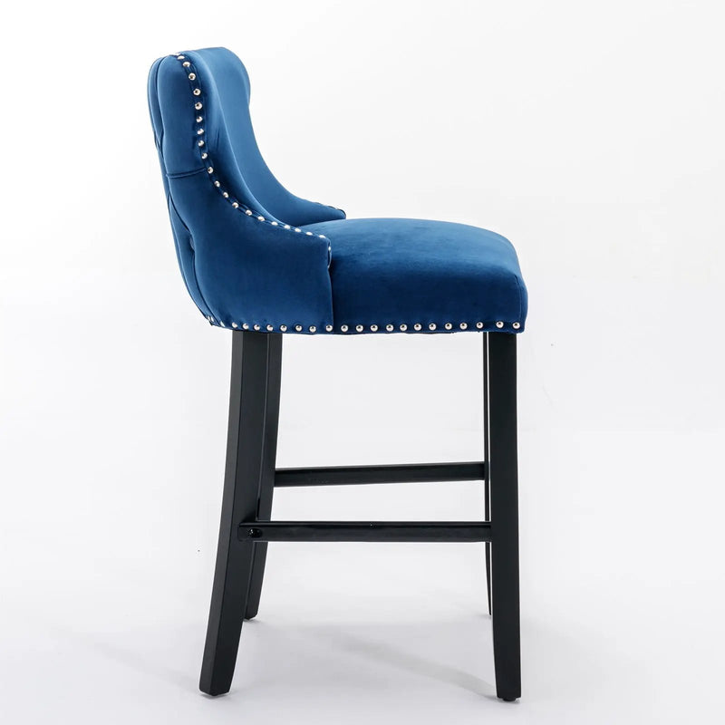 Contemporary Upholstered Wing-Back Barstools With Button Tufted Decoration And Wooden Legs, And Nailhead Trim, Leisure Style Bar Chairs, Bar Stools (Set of 2) by Unique Piece Furniture