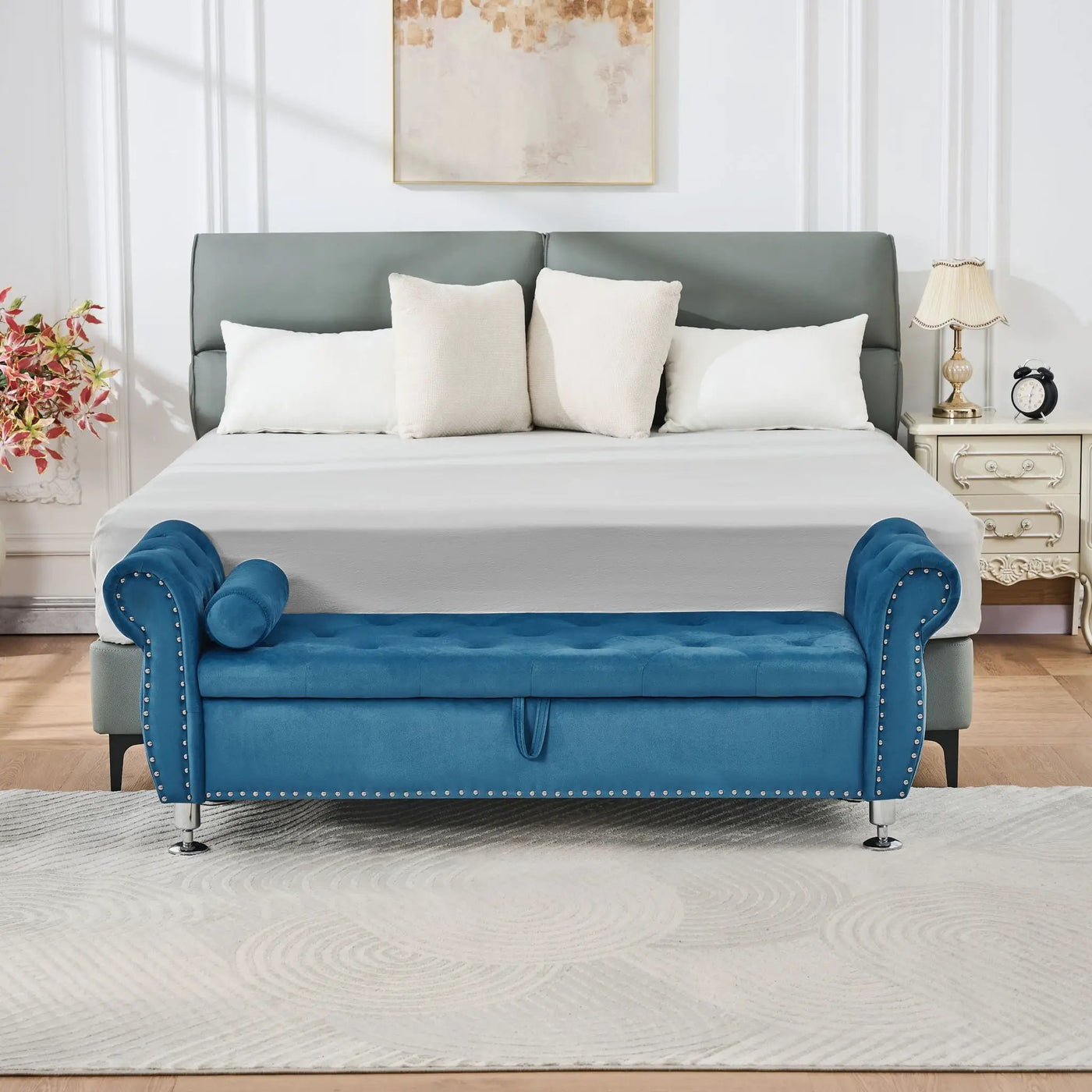 Storage Bench With Crystal Buttons And 1 Pillow For Bedroom by HouseOfZazla