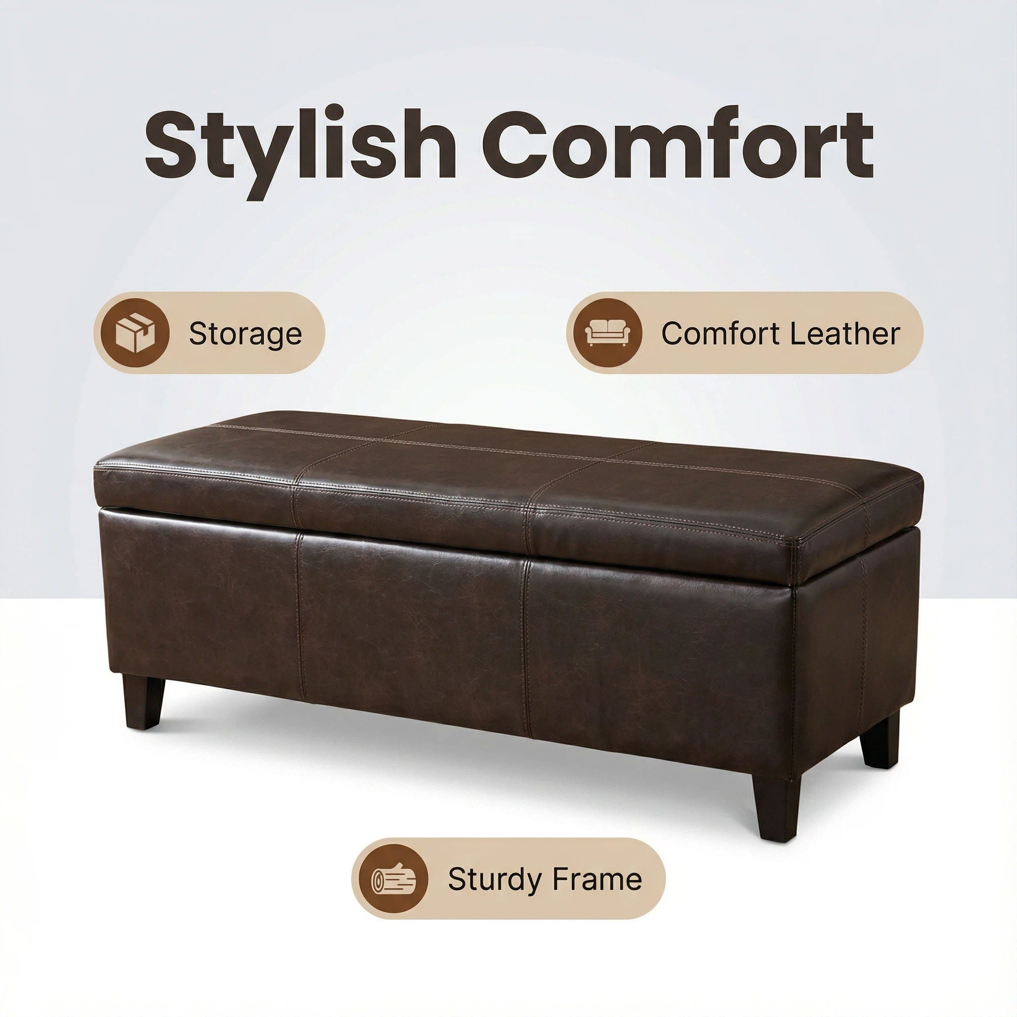 Rectangle Storage Ottoman Bench For Living Room - Brown by HouseOfZazla
