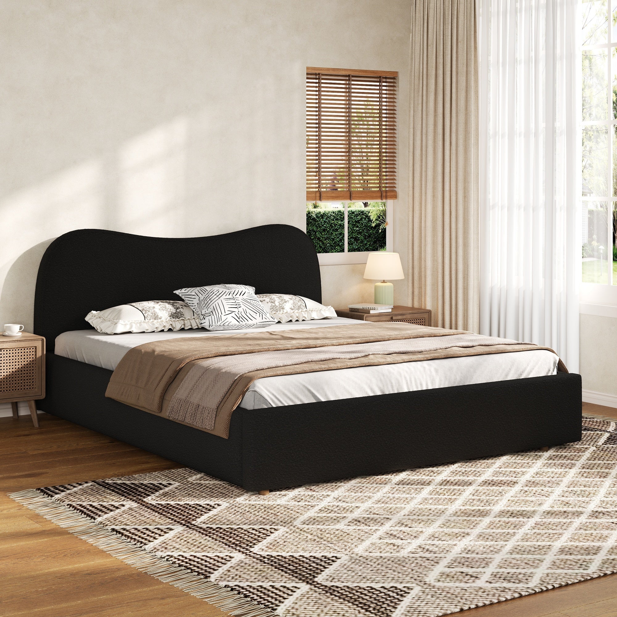 Queen Size Upholstered Platform Bed with Wooden Slats by HouseOfZazla