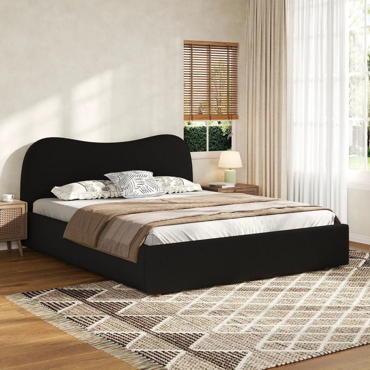King Size Upholstered Platform Bed with Wooden Slats by HouseOfZazla