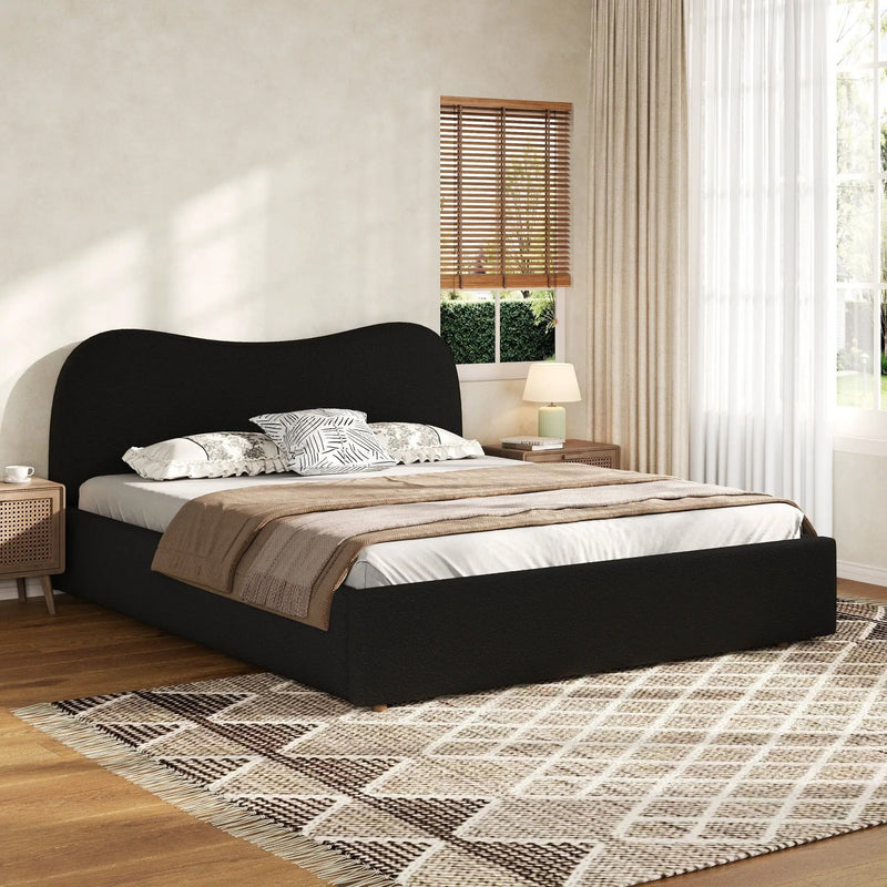 King Size Upholstered Platform Bed with Wooden Slats by HouseOfZazla