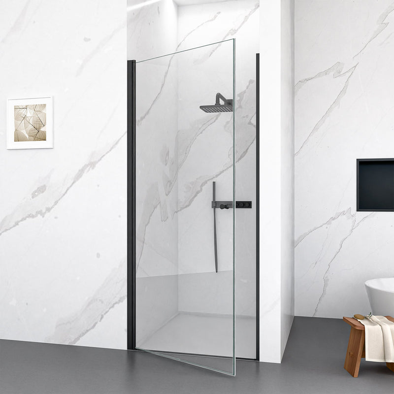 32"W x 72"H Frameless Circular Pivot Shower Door in Matte Black by HouseOfZazla