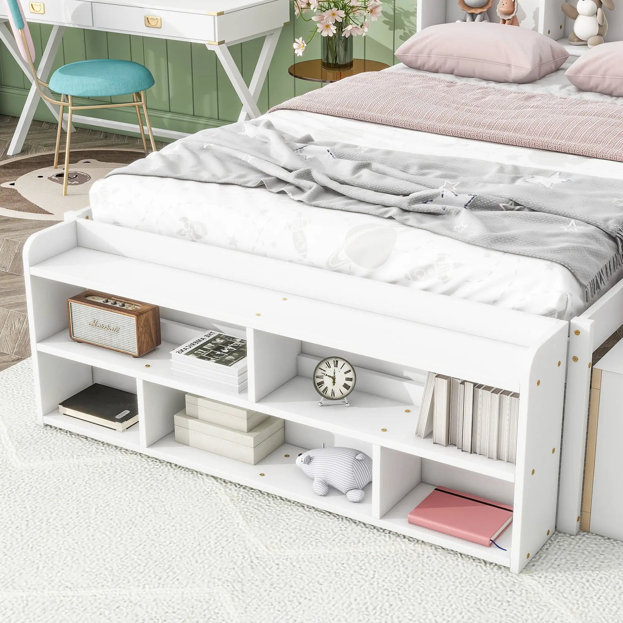 Bed With Bookcase Headboard, Under Bed Storage Drawers And Bed End Storage Case by HouseOfZazla
