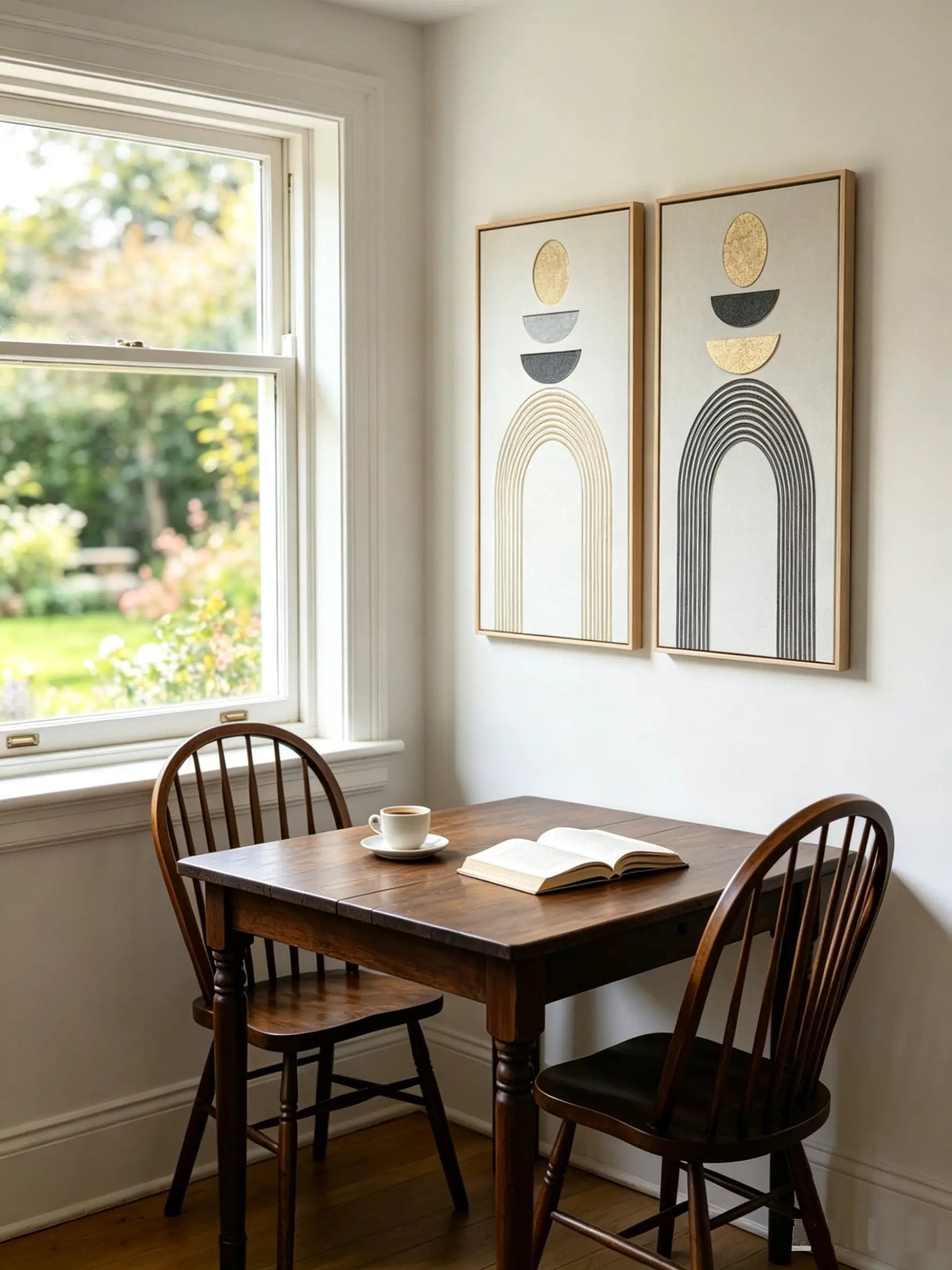 24x36 Set of 2 Framed Boho Abstract Wall Art, Neutral Antique by HouseOfZazla