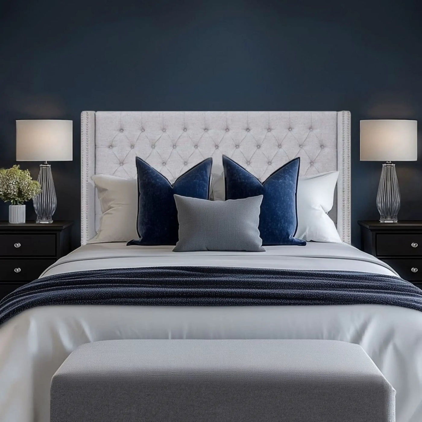 Transitional Upholstery Headboard With Tufted Buttons And Nailhead Trim by HouseOfZazla