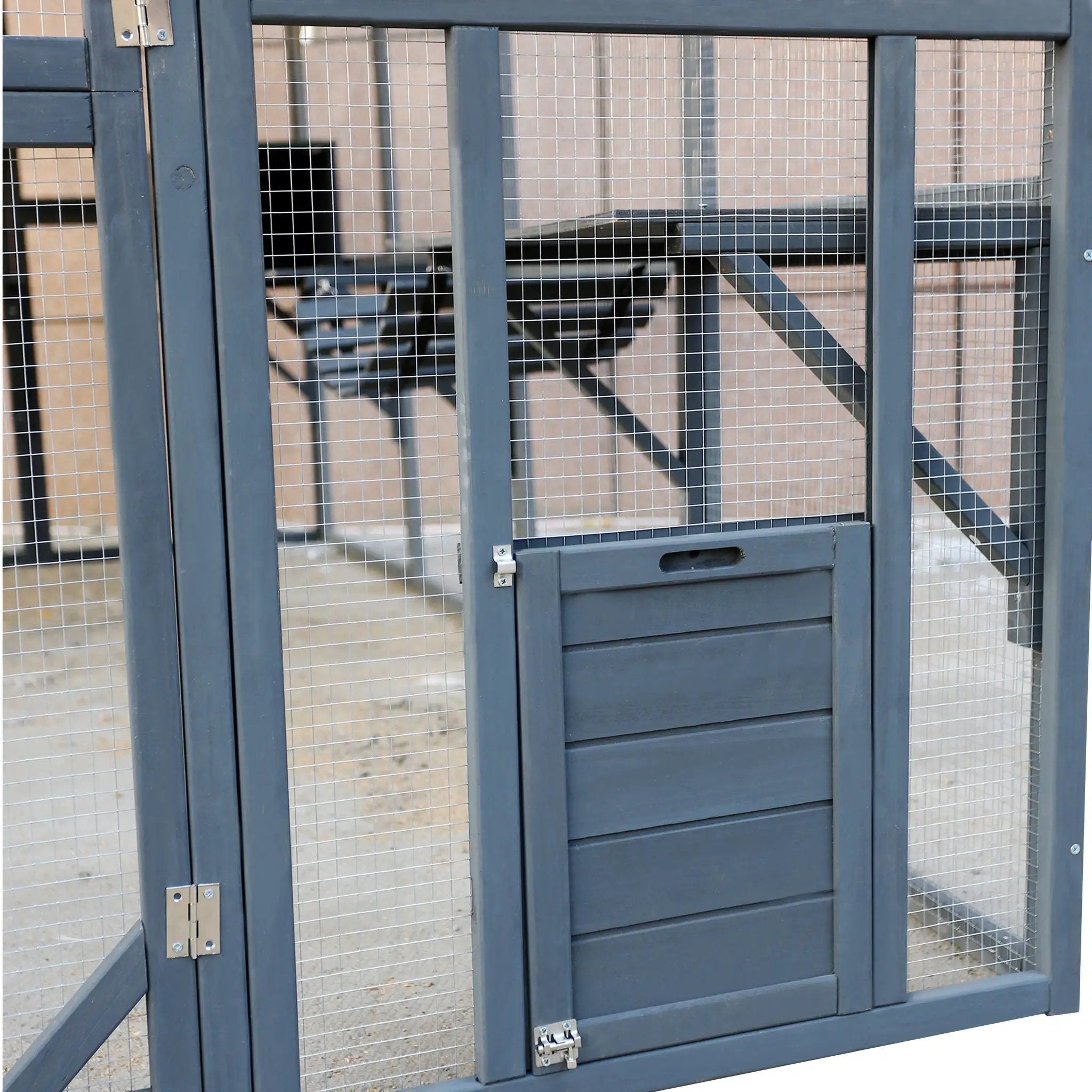 Spacious Wooden Cat Catio Outdoor Kitty House With Bridges And Roof Cover - Gray by HouseOfZazla