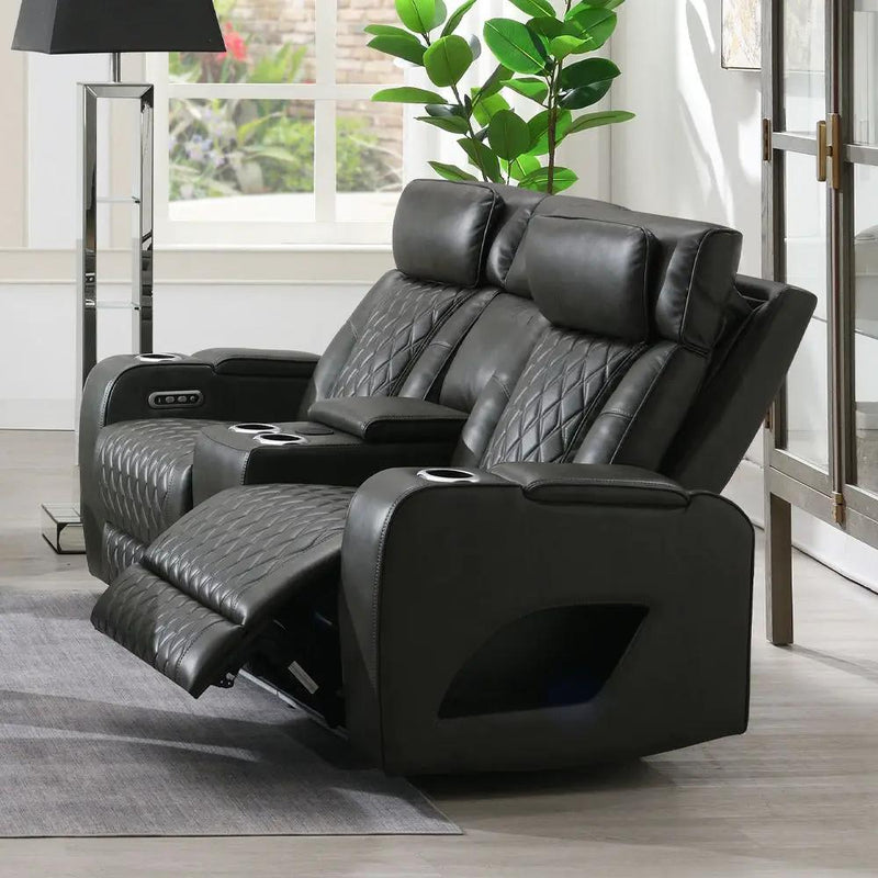 Taddeo - Power Motion Loveseat With Console, Speaker, USB, Wireless Charger & LED - Dark Gray by Unique Piece Furniture