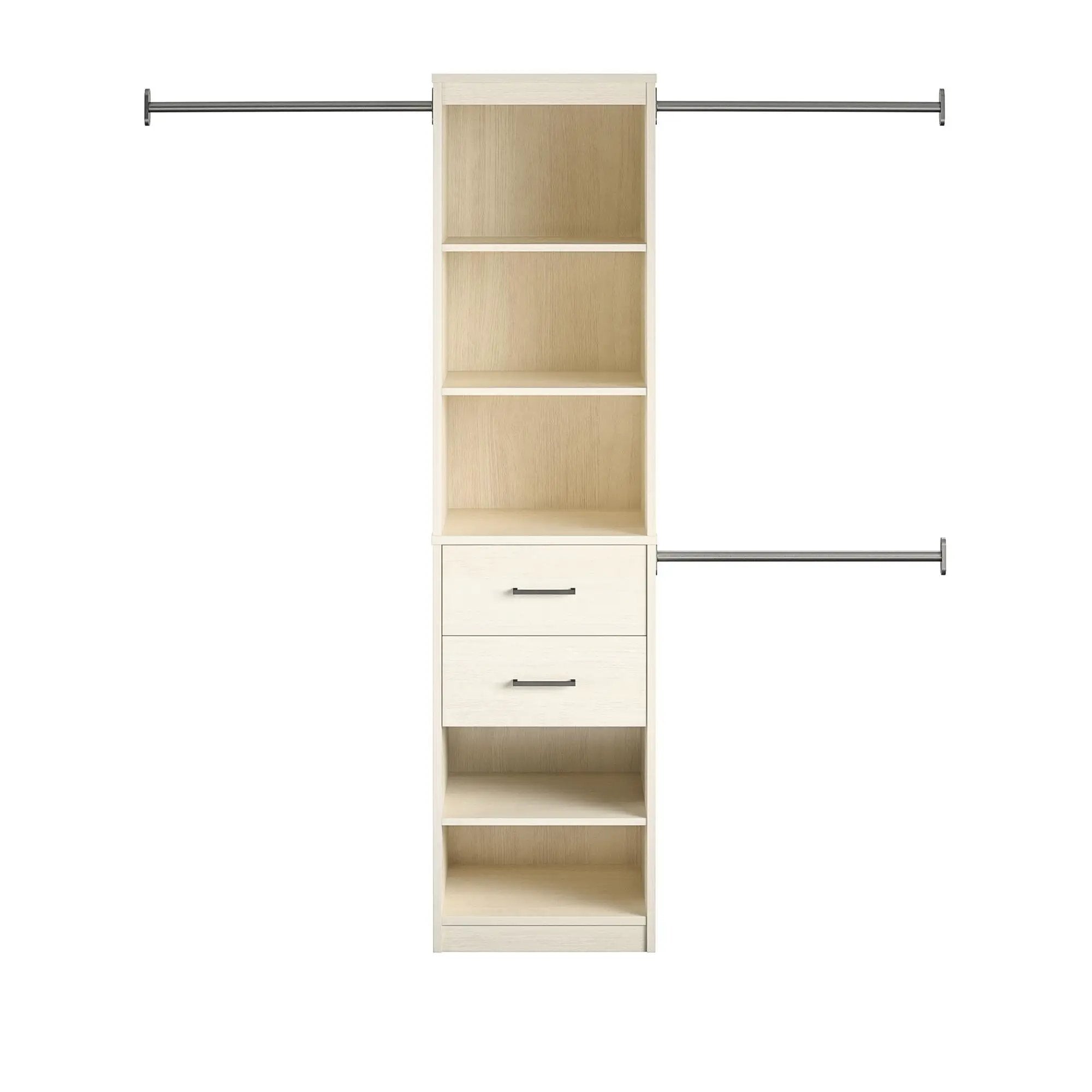 Kelly - 5 Shelf 2 Drawer Closet Organizer With 3 Adjustable Hanging Rods - Ivory by Unique Piece Furniture