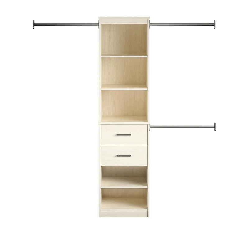 Kelly - 5 Shelf 2 Drawer Closet Organizer With 3 Adjustable Hanging Rods - Ivory by Unique Piece Furniture