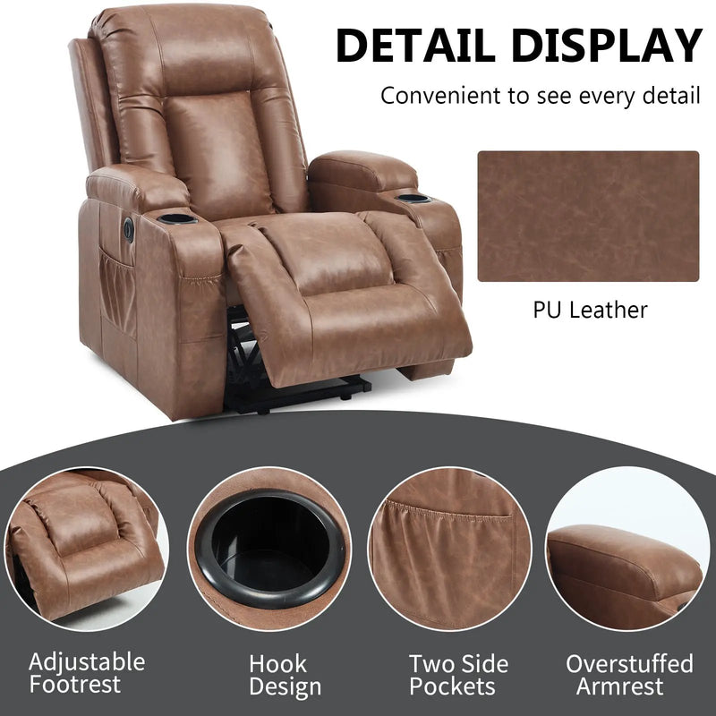 Brown PU Infinite Position Power Lift Recliner Chair by HouseOfZazla