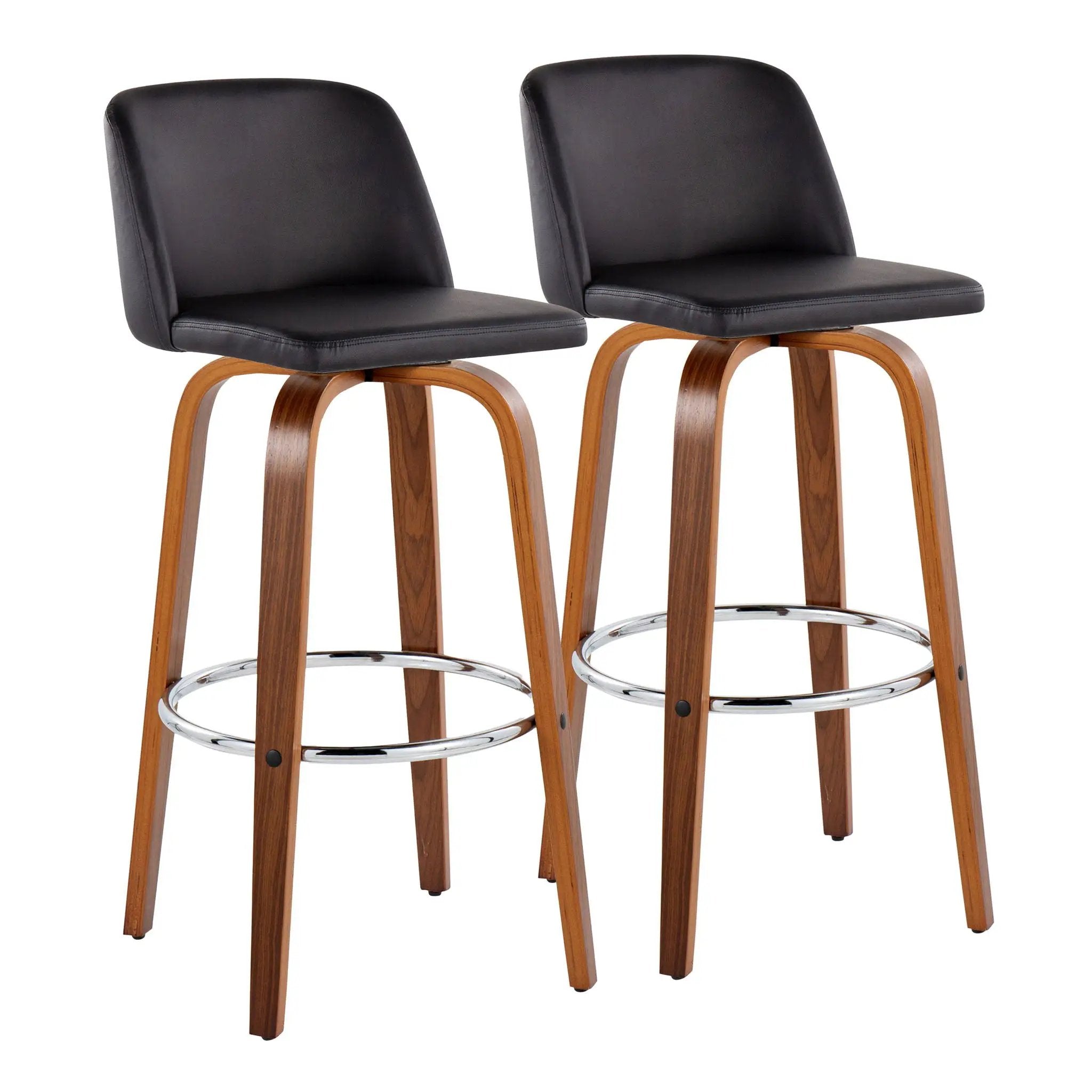 Toriano - Mid Century Modern Fixed Height, Barstool With Swivel With Round Footrest (Set of 2) by HouseOfZazla