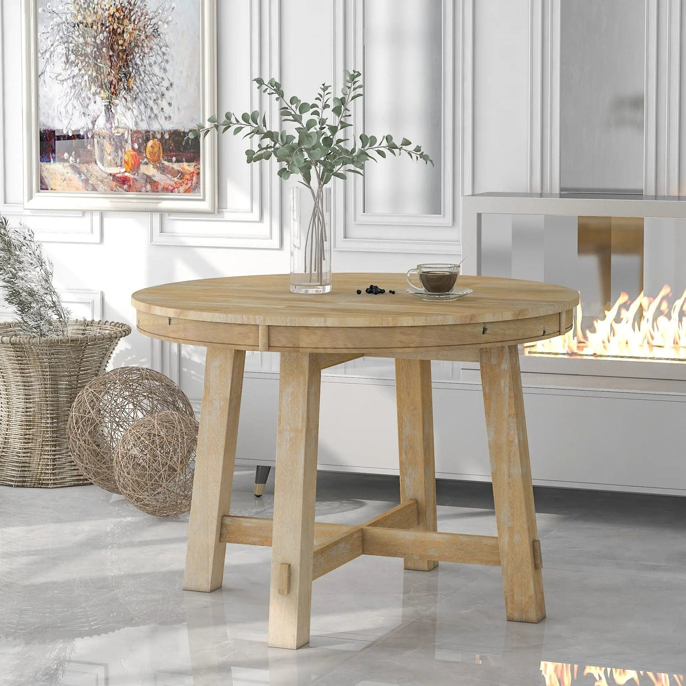 Gia Round Extendable Dining Table with 16" Leaf Wood by HouseOfZazla