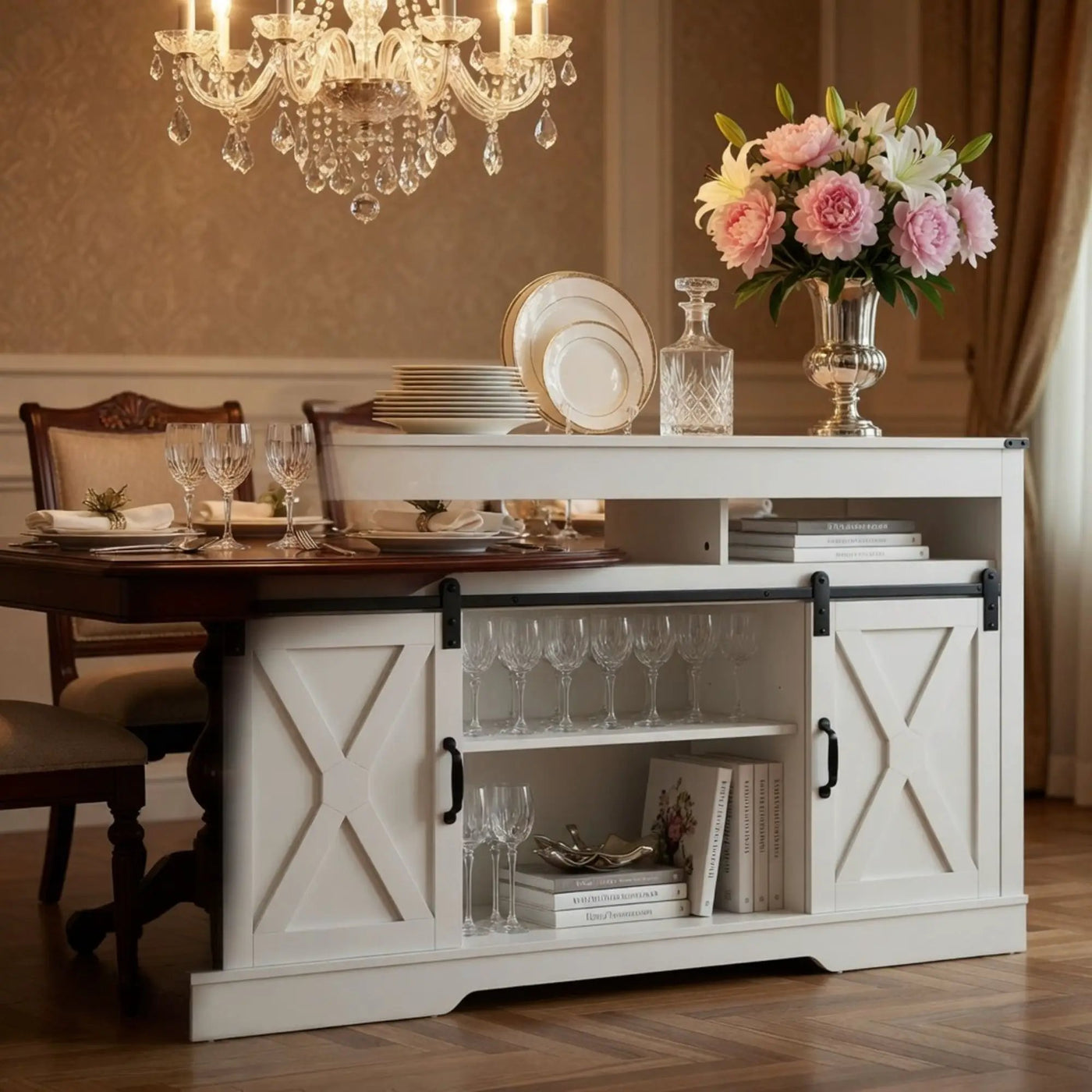 Farmhouse TV Stand With Sliding Barn Doors & Adjustable Storage by HouseOfZazla