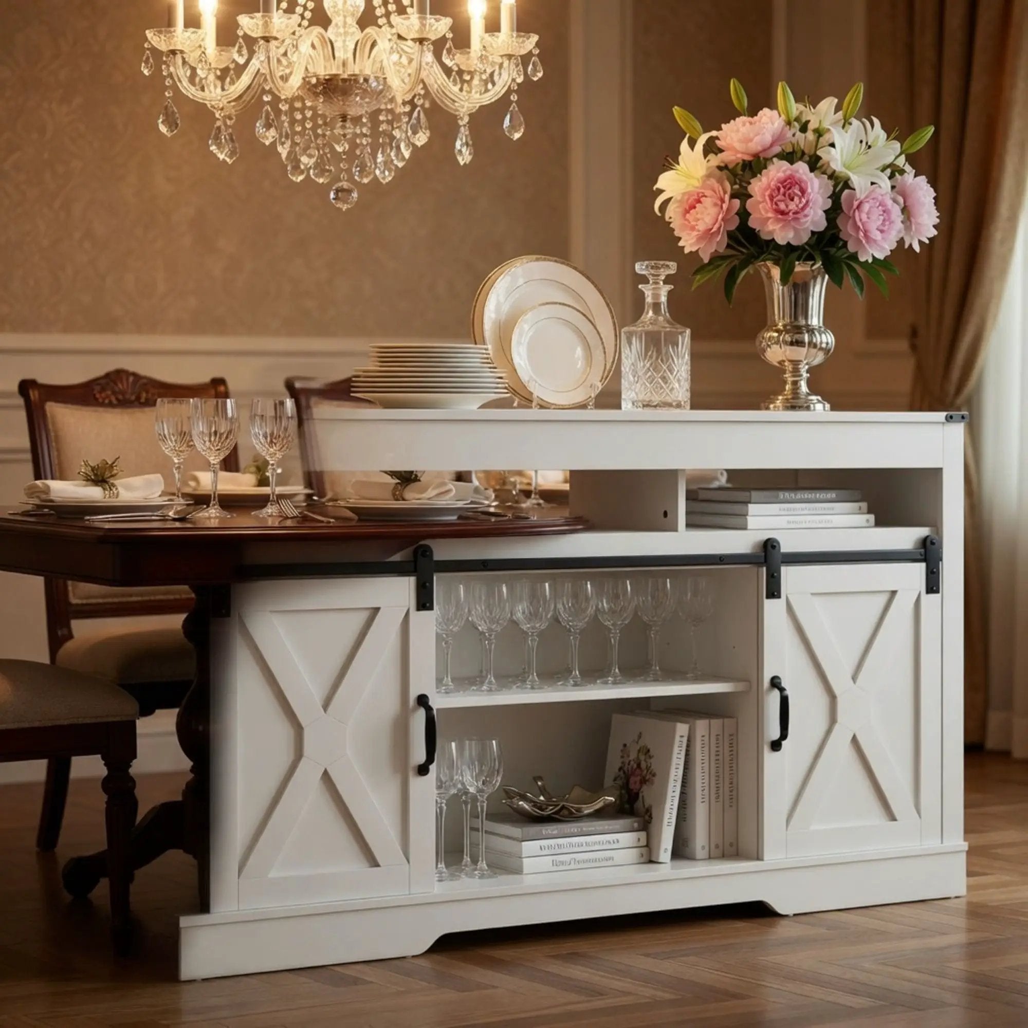 Farmhouse TV Stand With Sliding Barn Doors & Adjustable Storage by HouseOfZazla