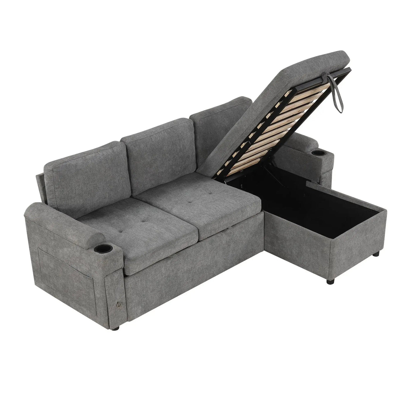 Convertible L Shaped Sofa Couch With Storage, Cup Holders, USB Ports by HouseOfZazla