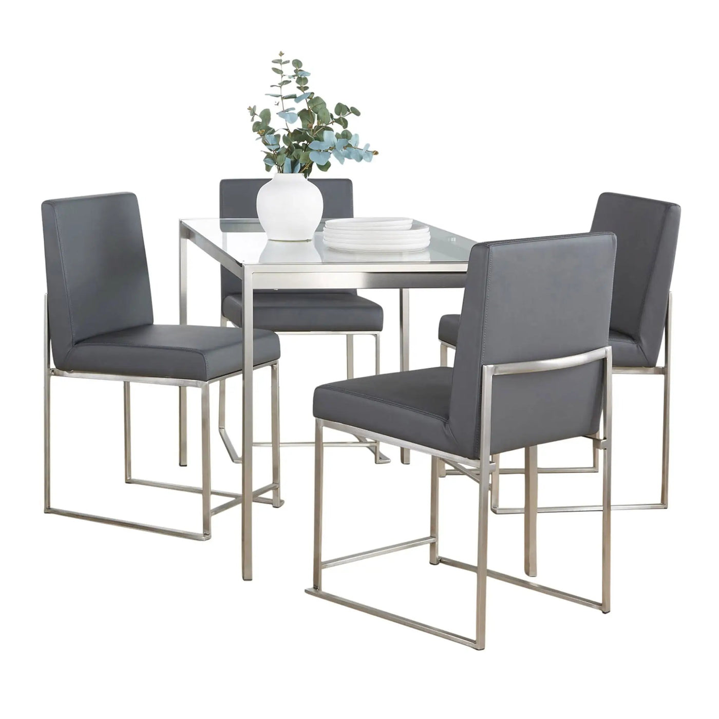 Fuji - High Back Contemporary Dining Set, Glass 5 Piece by HouseOfZazla