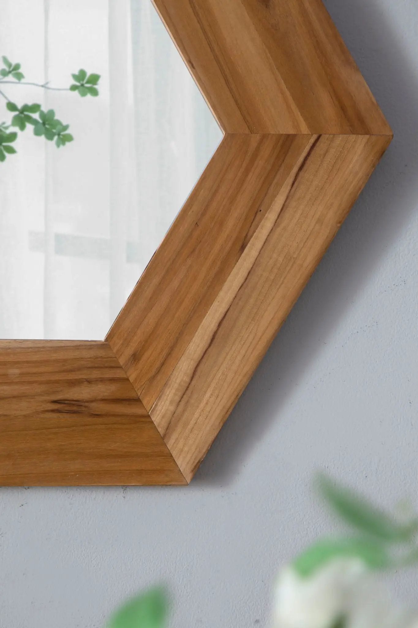 Hexagon Mirror With Natural Wood Frame, Wall Decor For Living Room Bathroom Hallway by HouseOfZazla