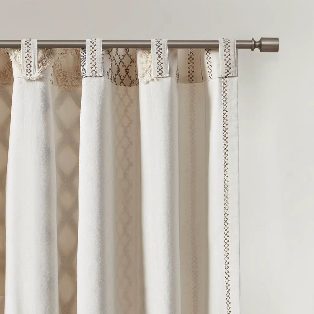 Cotton Printed Curtain Panel with Chenille Stripe and Lining Ivory 50x95 by HouseOfZazla
