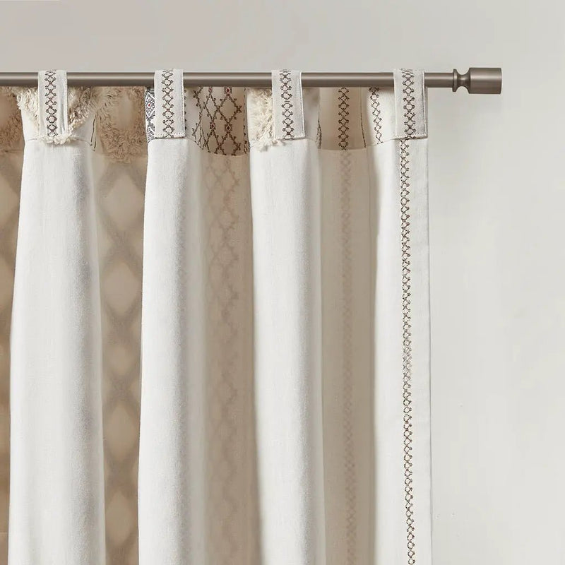 Cotton Printed Curtain Panel with Chenille Stripe and Lining Ivory 50x95 by HouseOfZazla