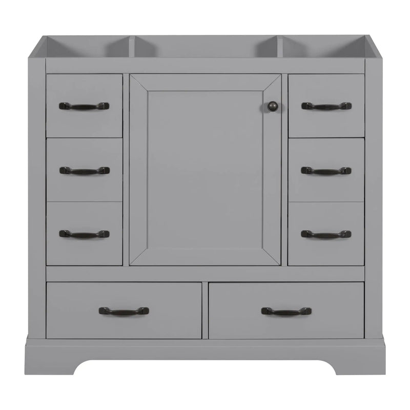 36" Bathroom Vanity Without Sink, Cabinet Base Only, 6 Drawers, Multi Functional Drawer Divider, Adjustable Shelf - Gray