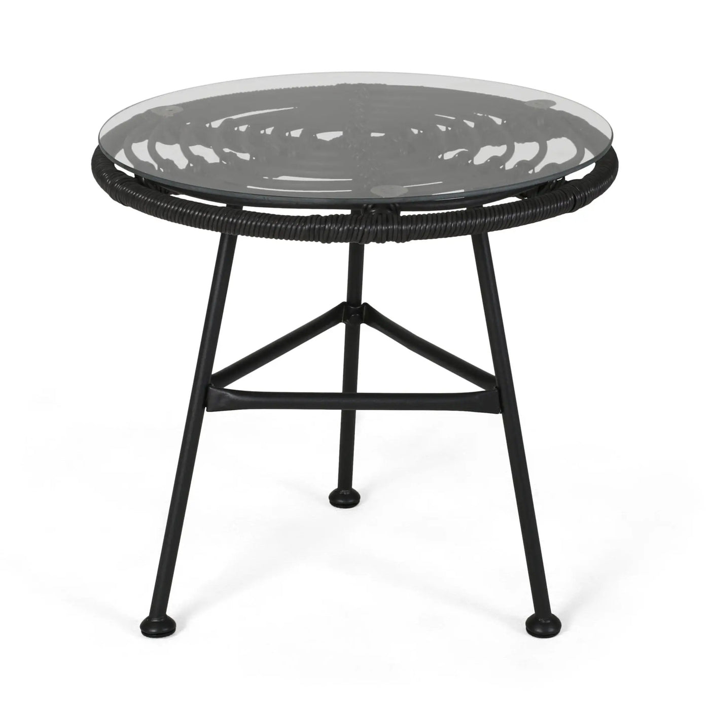 Petrichor Outdoor Side Table with Tempered Glass and Steel Frame by HouseOfZazla