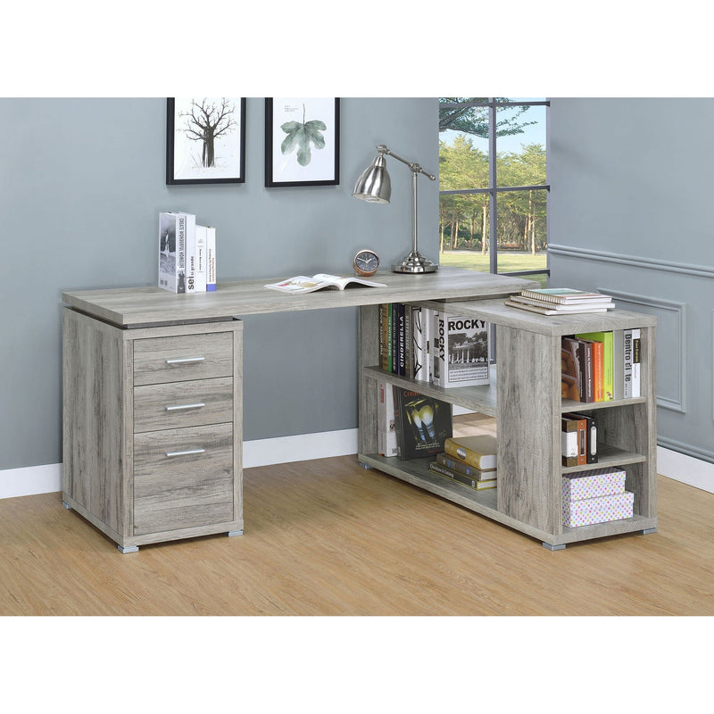 Tona - L-Shape Computer Desk With 3 Drawers And 5 Shelves by HouseOfZazla