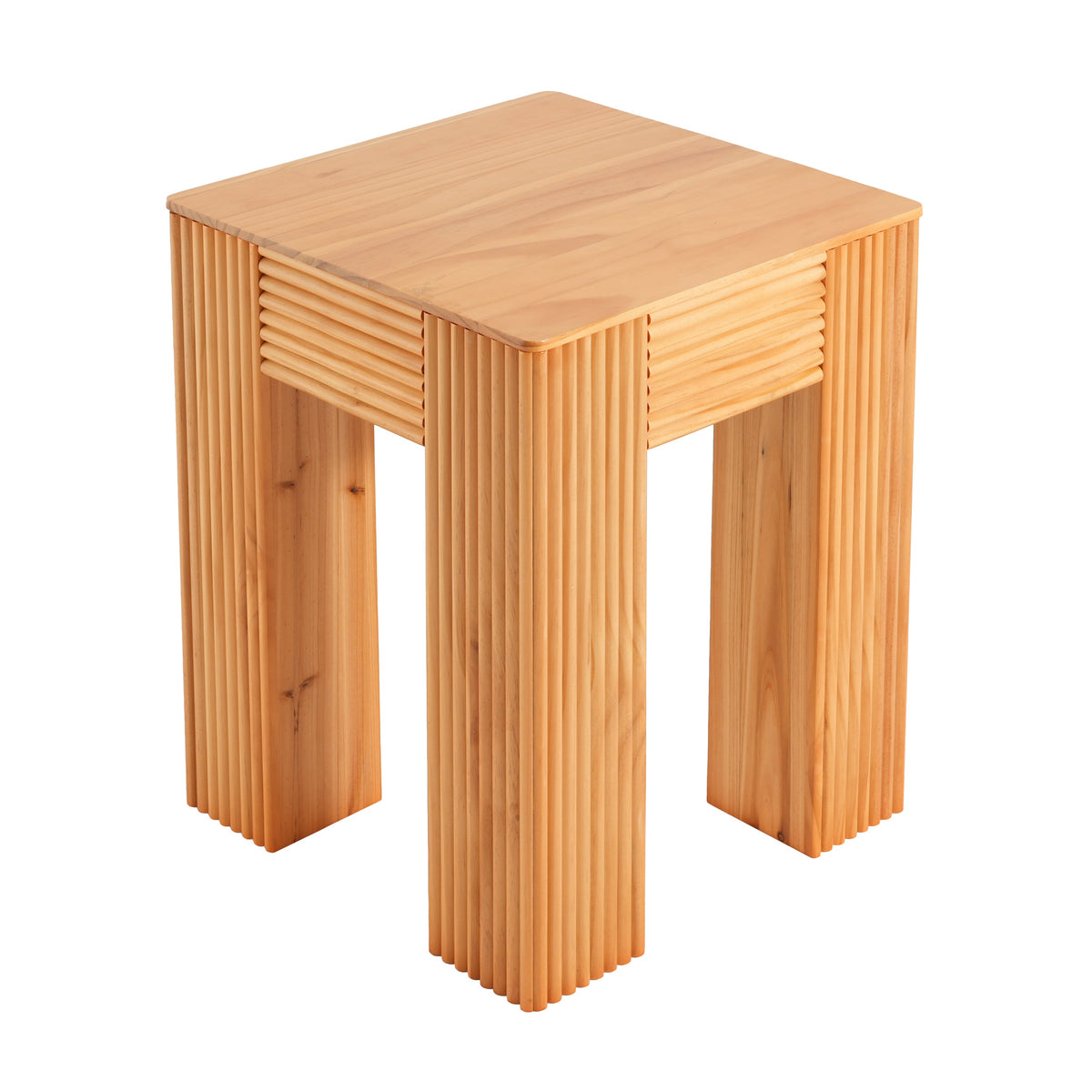 Natural Pine Wood Fluted Side Table with Elephant-Leg Design - Natural Pine, photo 5 of 10