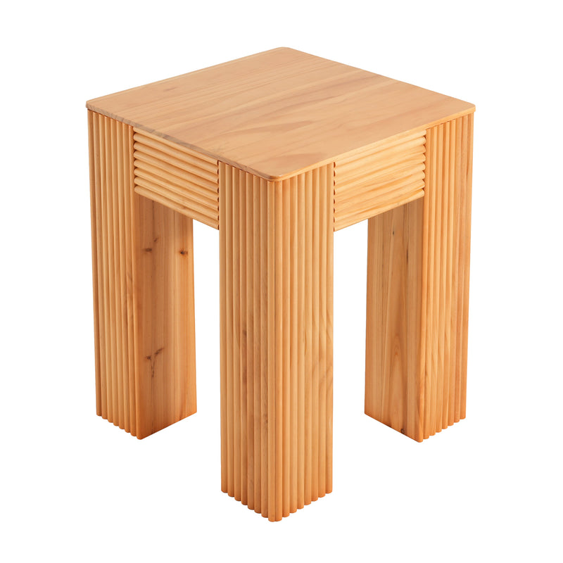 Natural Pine Wood Fluted Side Table with Elephant-Leg Design - Natural Pine, photo 5 of 10