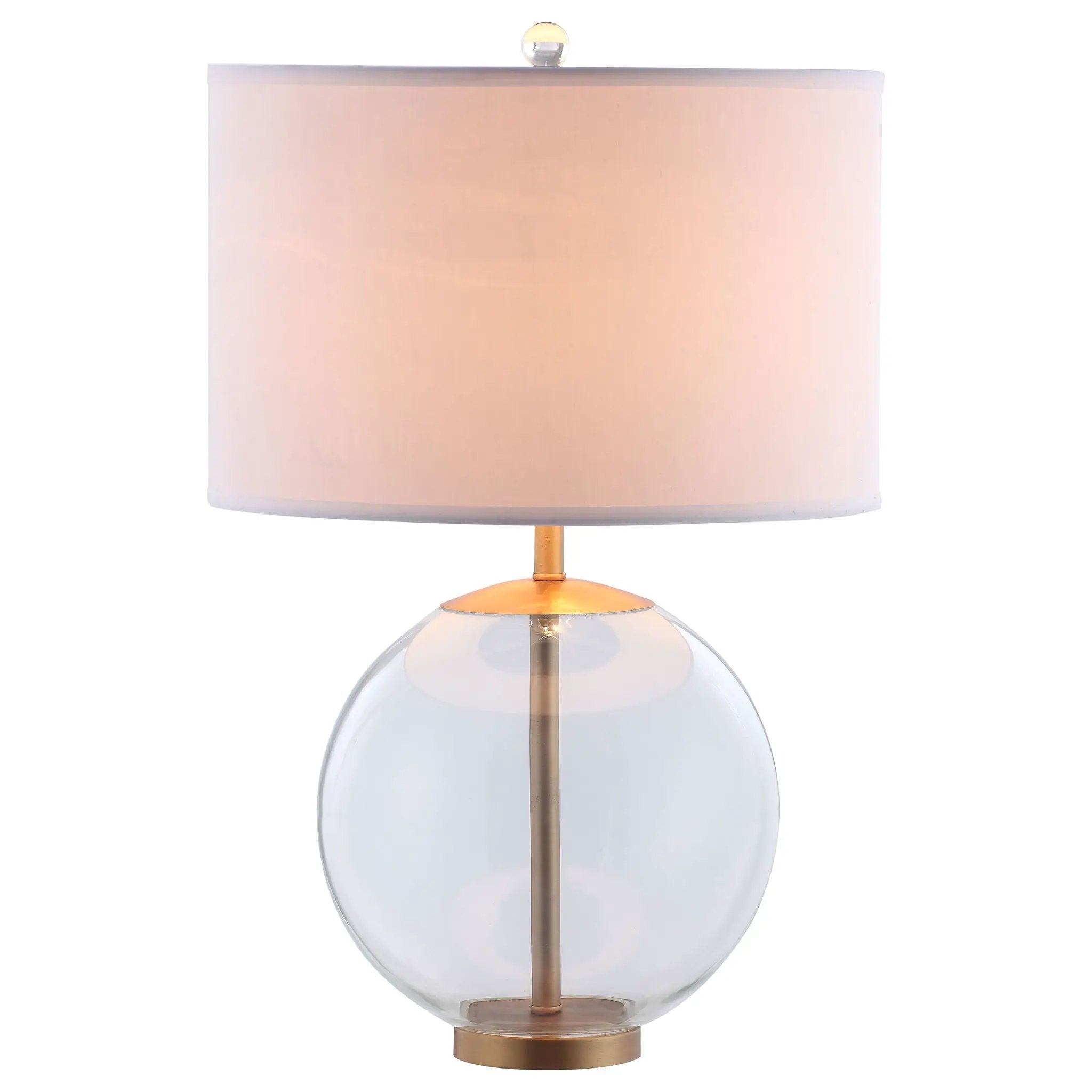 Kenny 27-inch Drum Shade Clear Glass Table Lamp Brass by Unique Piece Furniture