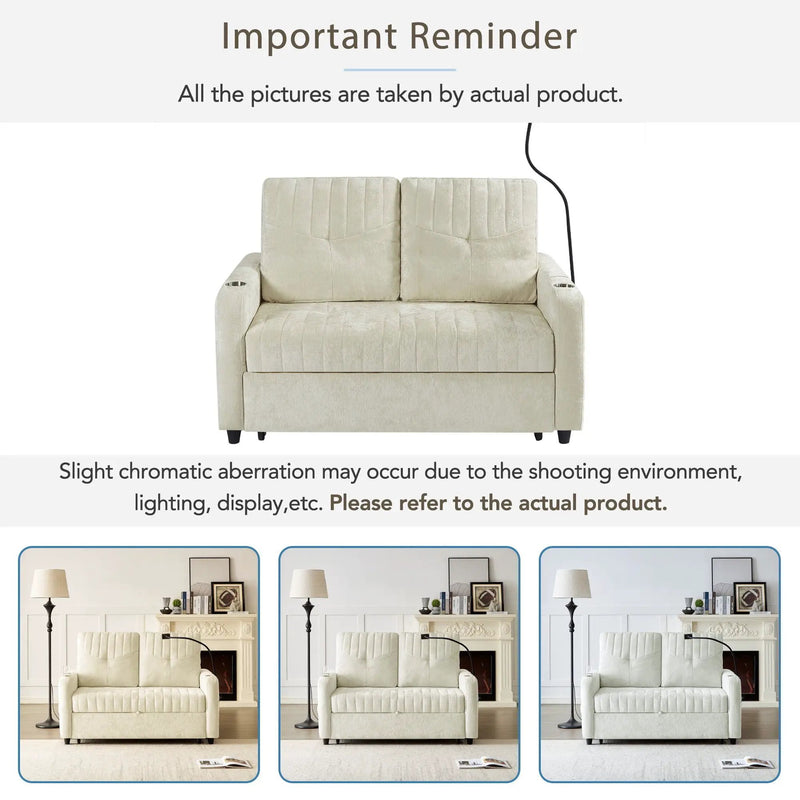 Modern Loveseat Pull Out Sofa Bed With Adjustable Backrest, Two Cup Holders, A Phone Holder, Three Charging Ports And Side Storage Pockets For Living Room by HouseOfZazla
