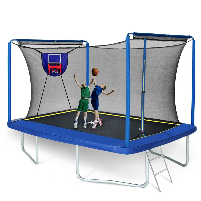 New YC 8ft by 12ft Rectangular Trampoline with Basketball Board and Ladder by HouseOfZazla