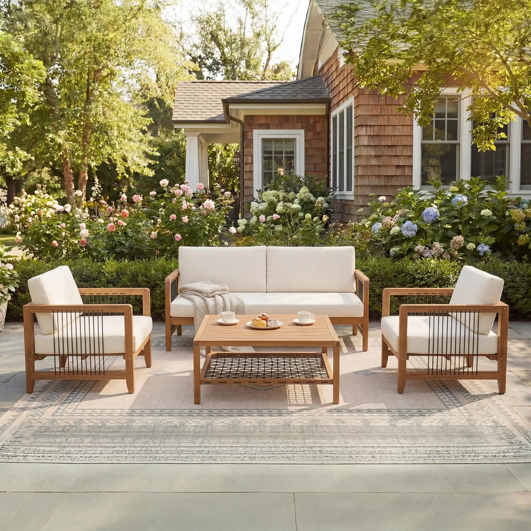 4-Piece Acacia Wood Outdoor Patio Sofa Set by HouseOfZazla