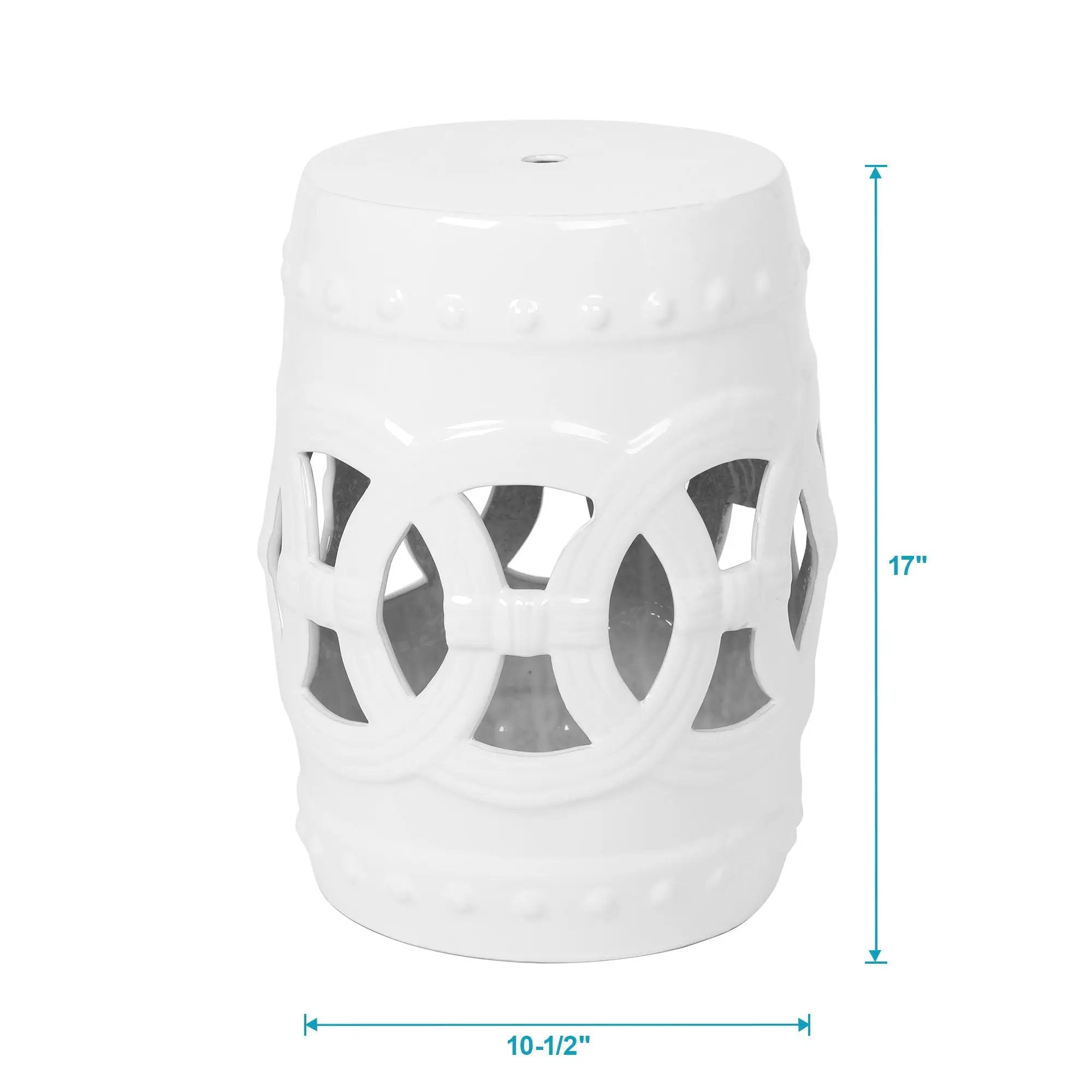 Elegant Glazed Ceramic Drum Stool Indoor / Outdoor Side Table Accent Garden Stool - White by Unique Piece Furniture