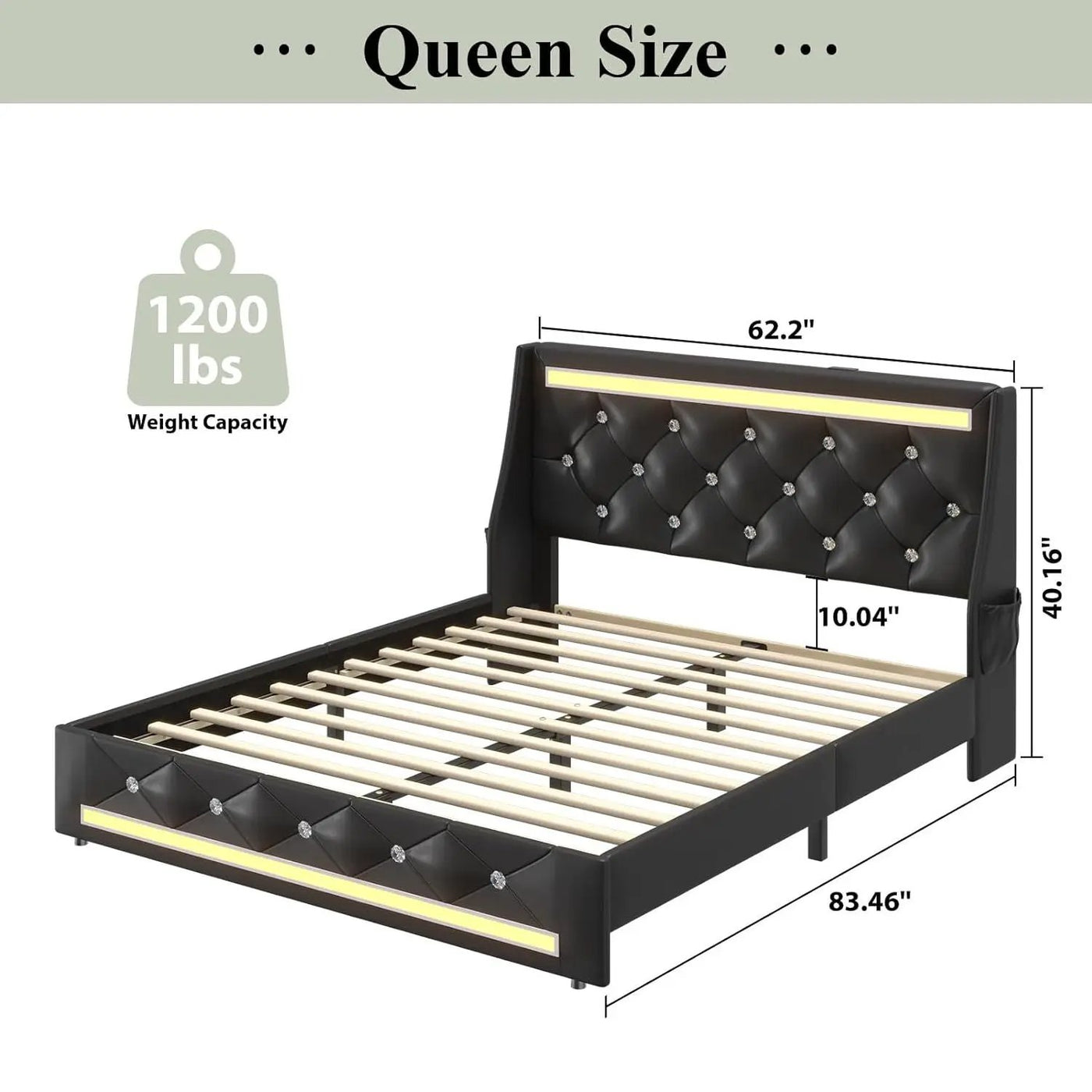 Wingback Upholstered Bed Frame With LED Lights, Charging Station by HouseOfZazla