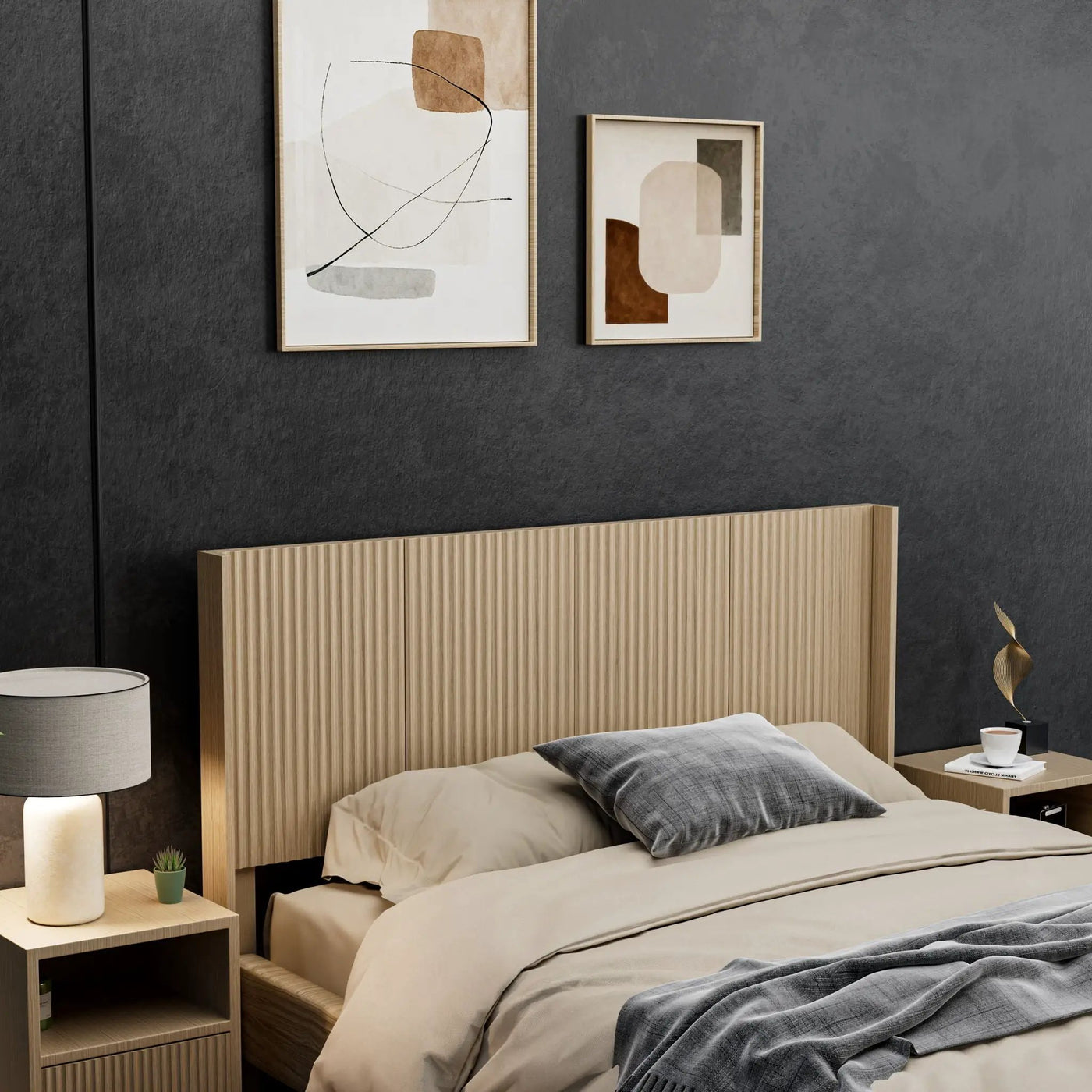 Modern Wide Wall Mounted Fluted Panel Headboard by HouseOfZazla
