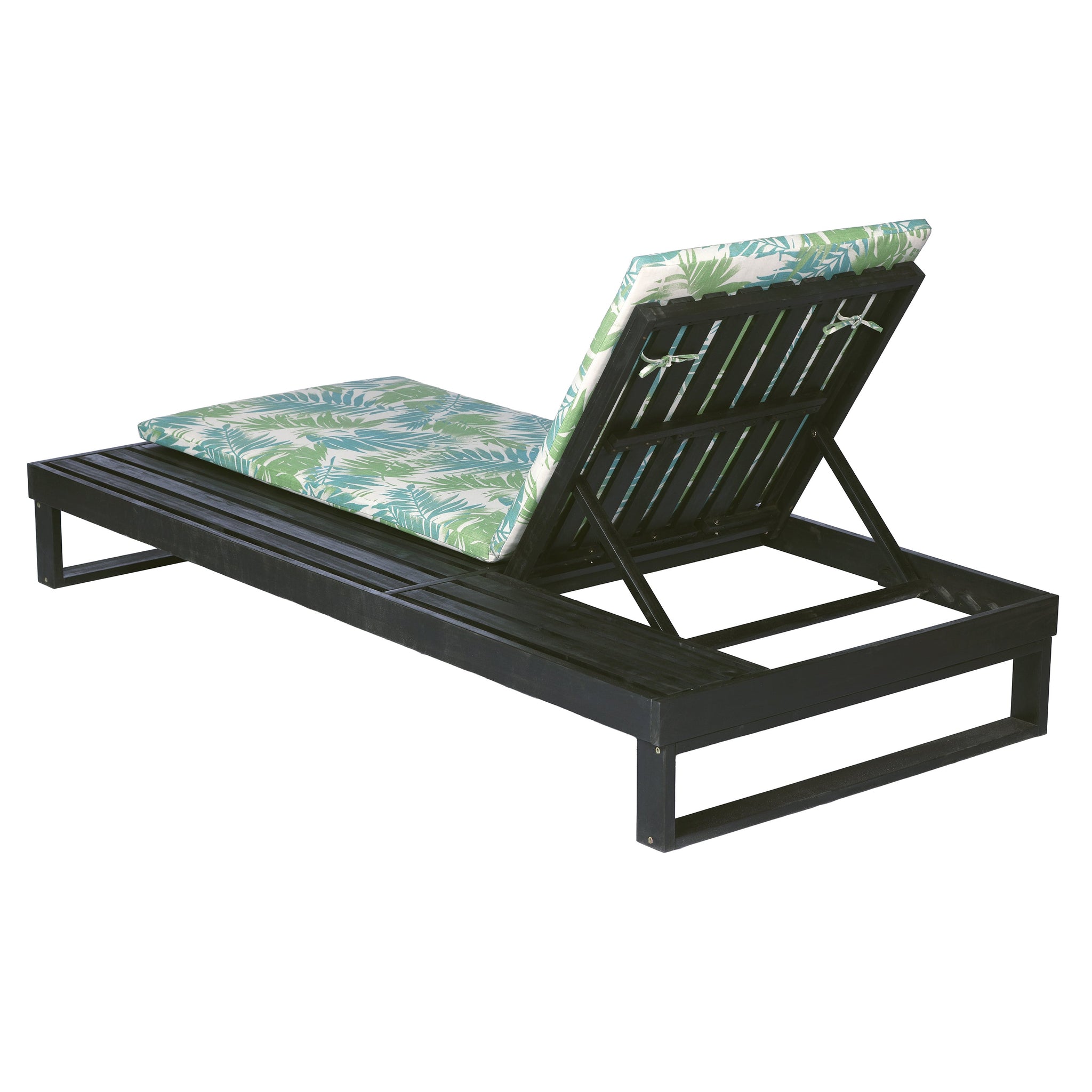 Black Acacia Wood Chaise Lounge with Leaf Coconut Cushion by HouseOfZazla